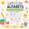 Latviešu alfabēta darba lapas PDF - 33 drukājamas mācību lapas bērniem latviešu burtu un rakstīšanas apguvei.